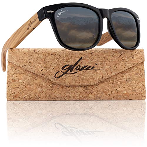glozzi Sonnenbrille Herren und Damen Holz Polarisiert und Entspiegelt UV400 Schwarz mit Holzbügeln aus Zebrano und Brillenetui aus Kork glozzi Sonnenbrille Herren und Damen Holz Polarisiert und Entspiegelt UV400 Schwarz mit Holzbügeln aus Zebrano und Brillenetui aus Kork von glozzi