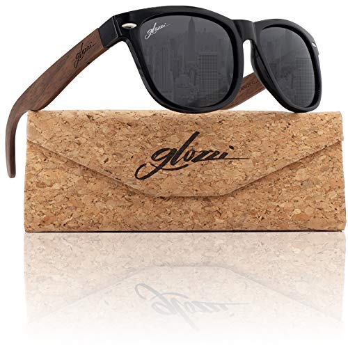 glozzi Walnuss Holz Sonnenbrille Herren und Damen Polarisiert UV400 mit Holzbügeln und Brillenetui aus Kork von glozzi