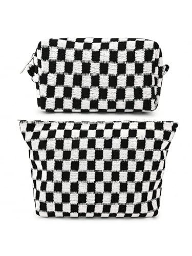 Schminktasche, Geburtstagsgeschenke für Frauen, große, karierte Reise-Schminktasche mit kleinem Fassungsvermögen, 2er-Pack Kosmetiktaschen, tragbare Kulturtasche für Mutter, Schwester, Freunde Mädchen von gobutend
