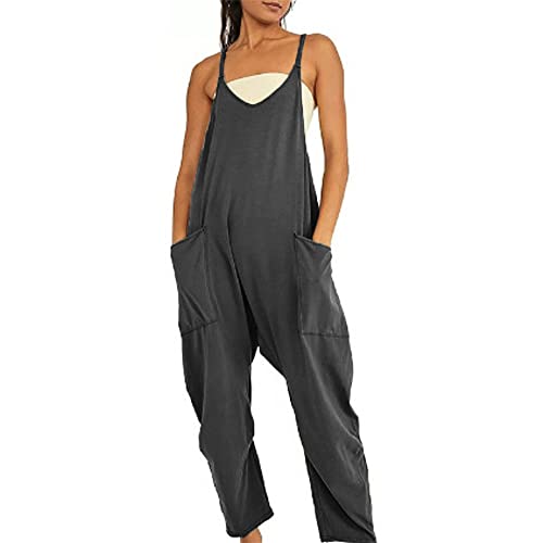 Godoboo Damen Loose Jumpsuit Baggy Oversize Latzhose Ärmellos Overall Strampler Overall Rompers Wide Leg Playsuit Retro Arbeitshose Baumwolle Jumpsuit mit Große Taschen Arbeitshose von Godoboo