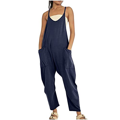 Godoboo Damen Loose Jumpsuit Baggy Oversize Latzhose Ärmellos Overall Strampler Overall Rompers Wide Leg Playsuit Retro Arbeitshose Baumwolle Jumpsuit mit Große Taschen Arbeitshose von Godoboo