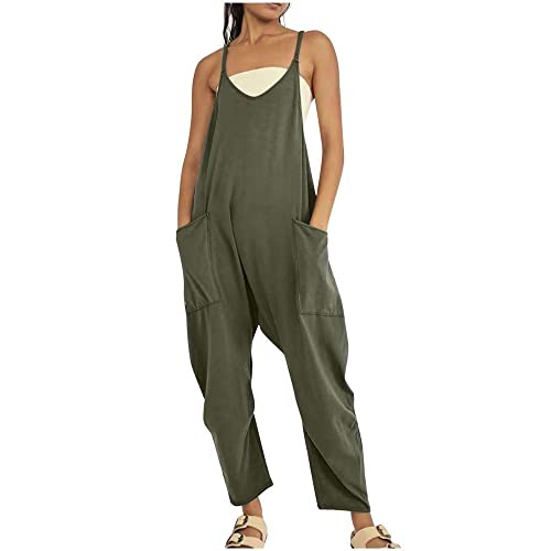 Godoboo Damen Loose Jumpsuit Baggy Oversize Latzhose Ärmellos Overall Strampler Overall Rompers Wide Leg Playsuit Retro Arbeitshose Baumwolle Jumpsuit mit Große Taschen Arbeitshose von Godoboo