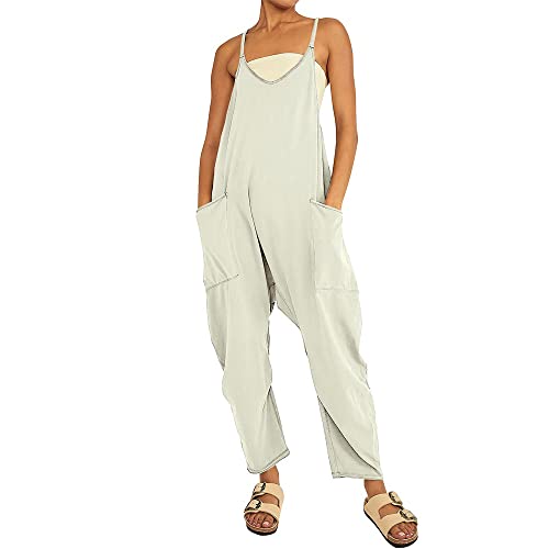 Godoboo Damen Loose Jumpsuit Baggy Oversize Latzhose Ärmellos Overall Strampler Overall Rompers Wide Leg Playsuit Retro Arbeitshose Baumwolle Jumpsuit mit Große Taschen Arbeitshose von Godoboo