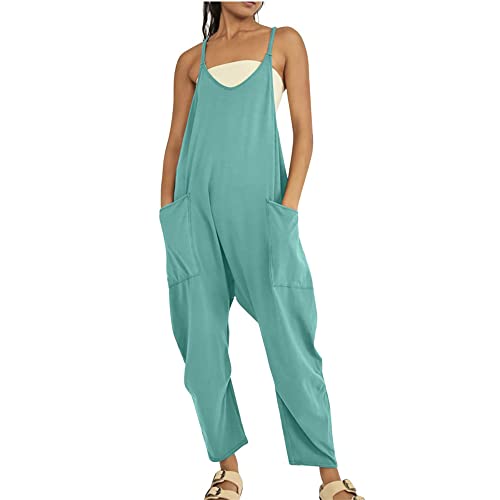 Godoboo Damen Loose Jumpsuit Baggy Oversize Latzhose Ärmellos Overall Strampler Overall Rompers Wide Leg Playsuit Retro Arbeitshose Baumwolle Jumpsuit mit Große Taschen Arbeitshose von Godoboo