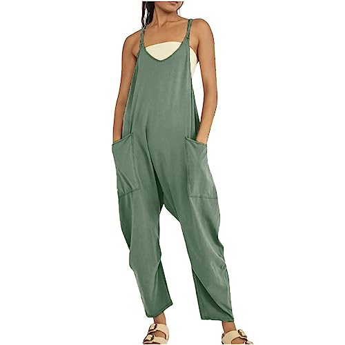 Godoboo Damen Loose Jumpsuit Baggy Oversize Latzhose Ärmellos Overall Strampler Overall Rompers Wide Leg Playsuit Retro Arbeitshose Baumwolle Jumpsuit mit Große Taschen Arbeitshose von Godoboo