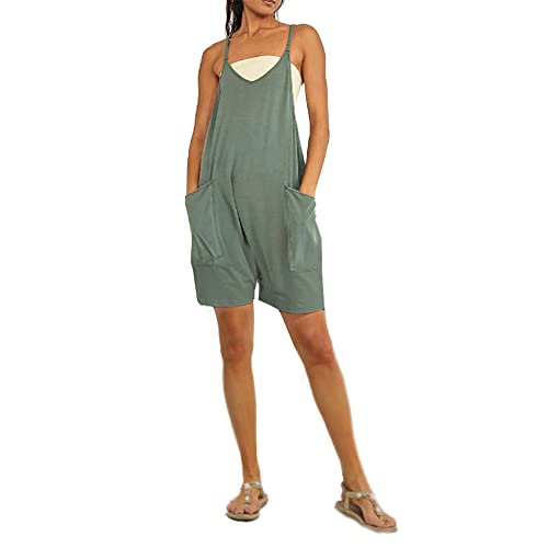 Godoboo Damen Loose Jumpsuit Baggy Oversize Latzhose Ärmellos Overall Strampler Overall Rompers Wide Leg Playsuit Retro Arbeitshose Baumwolle Jumpsuit mit Große Taschen Arbeitshose von Godoboo