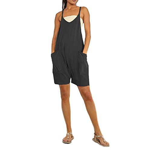 Godoboo Damen Loose Jumpsuit Baggy Oversize Latzhose Ärmellos Overall Strampler Overall Rompers Wide Leg Playsuit Retro Arbeitshose Baumwolle Jumpsuit mit Große Taschen Arbeitshose von Godoboo