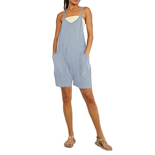 Godoboo Damen Loose Jumpsuit Baggy Oversize Latzhose Ärmellos Overall Strampler Overall Rompers Wide Leg Playsuit Retro Arbeitshose Baumwolle Jumpsuit mit Große Taschen Arbeitshose von Godoboo