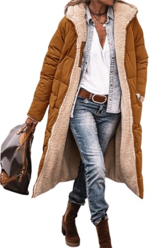 Godoboo godoboo Damen Wintermäntel Lang Auf Beiden Pufferjacken Warmer Kapuzenmantel Damen Winterjacke Casual Wintermantel mit Kapuze Frauen Oberbekleidung Outdoorjacke von Godoboo
