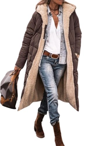 Godoboo Damen Wintermäntel Lang Auf Beiden Pufferjacken Warmer Kapuzenmantel Damen Winterjacke Casual Wintermantel mit Kapuze Frauen Oberbekleidung Outdoorjacke von Godoboo