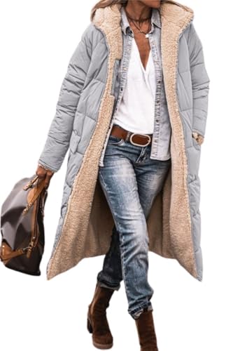 Godoboo godoboo Damen Wintermäntel Lang Auf Beiden Pufferjacken Warmer Kapuzenmantel Damen Winterjacke Casual Wintermantel mit Kapuze Frauen Oberbekleidung Outdoorjacke von Godoboo