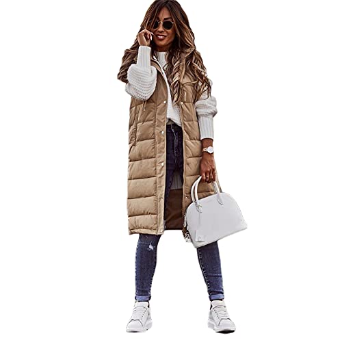 Godoboo Daunenweste Damen Warm Westen Winter Daunenweste Frauen Lang Ultraleicht Ente Daunen Ärmellos Beige Einfarbig Warme Weste Jacke Gilet Für Damen Mädchen Winter Outdoor von Godoboo