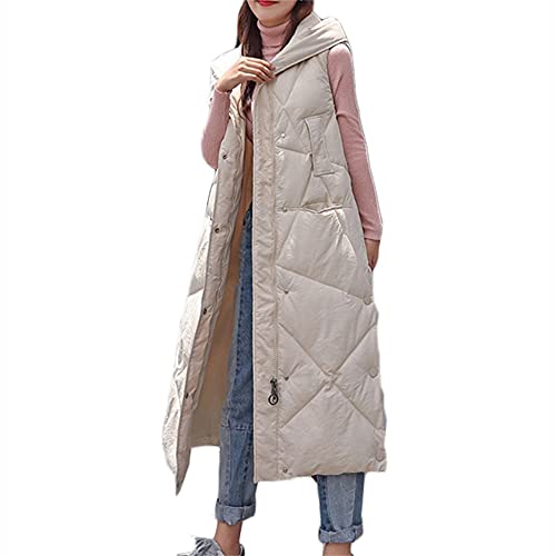 Godoboo Daunenweste Damen Warm Westen Winter Daunenweste Frauen Lang Ultraleicht Ente Daunen Ärmellos Beige Einfarbig Warme Weste Jacke Gilet Für Damen Mädchen Winter Outdoor von Godoboo