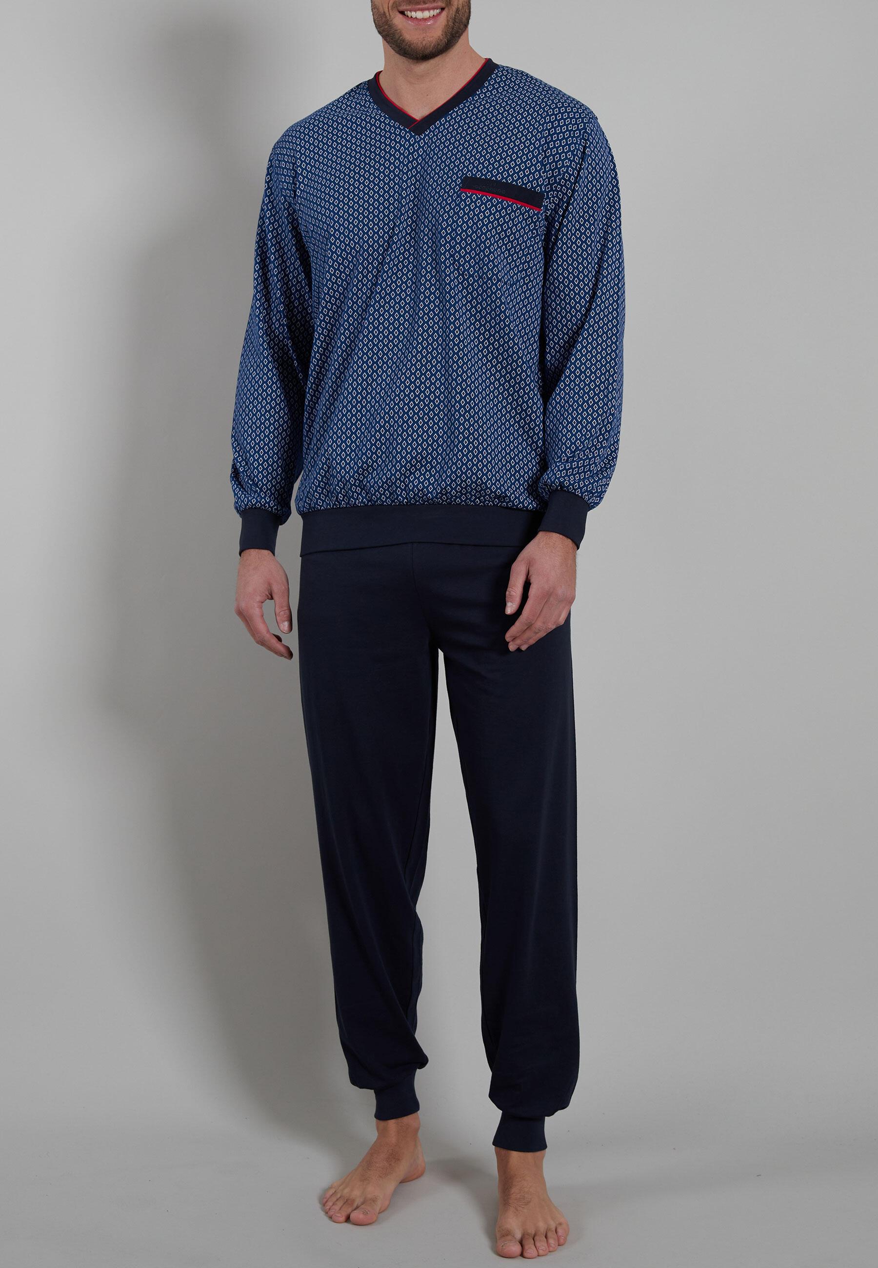 götzburg bodywear - GÖTZBURG Herren Pyjama bedruckt 1er Pack blau-dunkel-uni - Gr. - 56 von götzburg bodywear