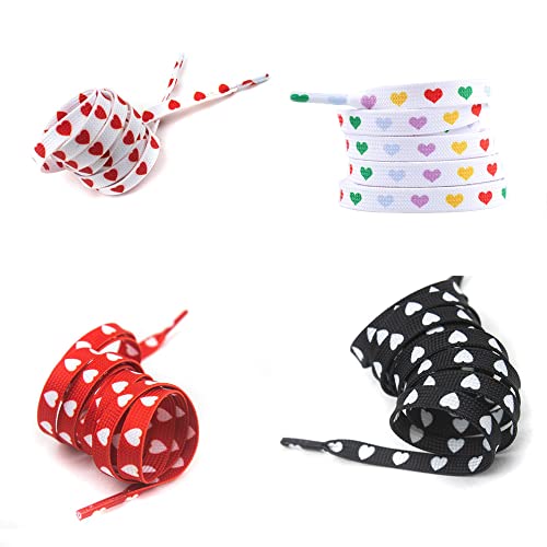 gofidin 4 Paar 4 Farben Schnürsenkel Love Heart Schnürsenkel Flache Schnürsenkel Kinder Erwachsene Paar Canvas Schuhe Sneaker All-Match Schuhe Teenager Sport Schnürsenkel, Mehrfarbig, Einheitsgröße von gofidin