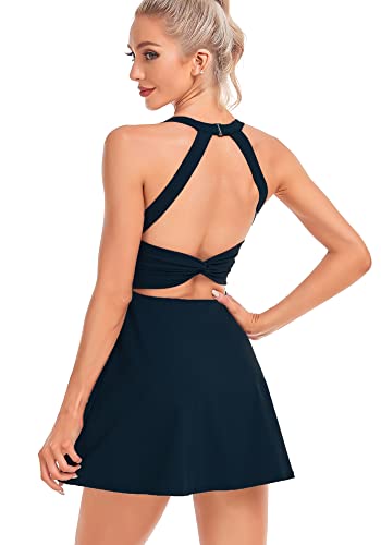 Damen-Tenniskleid mit integrierten Shorts und BH, Workout-Kleid, Golf-Sportkleid für Frauen, Schwarz, X-Groß von gofiep