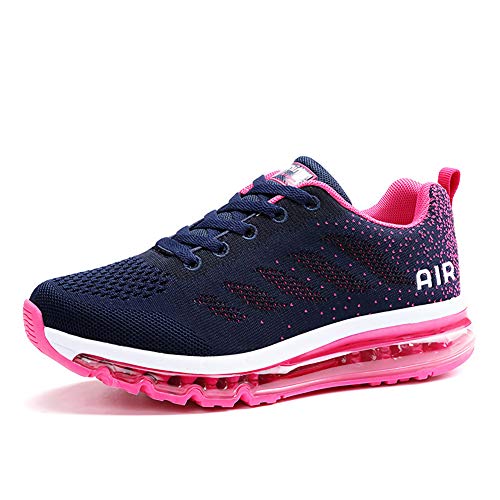 gojiang Herren Damen Turnschuhe Laufschuhe Sportschuhe Straßenlaufschuhe Sneakers Atmungsaktiv Trainer Running Fitness Gym Outdoor Leichte BluePlum37 von gojiang