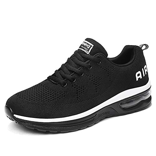 gojiang Herren Damen Sneaker Sportschuhe Laufschuhe Straßenlaufschuhe Air Running Shoes mit Luftpolster Turnschuhe Tennis Fitness Jogging Leichtgewichts Atmungsaktiv Schuhe Blackwhite 45 EU von gojiang