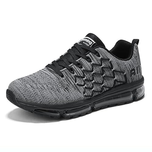 gojiang Herren Damen Sneaker Sportschuhe Laufschuhe Straßenlaufschuhe Air Running Shoes mit Luftpolster Turnschuhe Tennis Fitness Jogging Leichtgewichts Atmungsaktiv Schuhe Gray 42 EU von gojiang