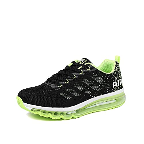 gojiang Herren Damen Turnschuhe Laufschuhe Sportschuhe Straßenlaufschuhe Sneakers Atmungsaktiv Trainer Running Fitness Gym Outdoor Leichte BlackGreen34 von gojiang