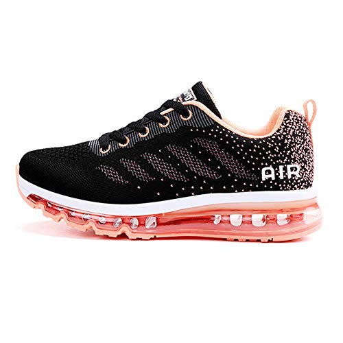 gojiang Herren Damen Turnschuhe Laufschuhe Sportschuhe Straßenlaufschuhe Sneakers Atmungsaktiv Trainer Running Fitness Gym Outdoor Leichte BlackOrange36 von gojiang