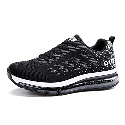 gojiang Herren Damen Turnschuhe Laufschuhe Sportschuhe Straßenlaufschuhe Sneakers Atmungsaktiv Trainer Running Fitness Gym Outdoor Leichte BlackWhite35 von gojiang