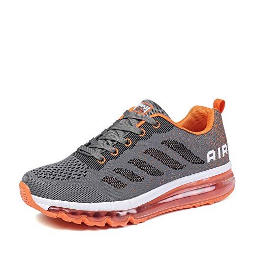 gojiang Herren Damen Turnschuhe Laufschuhe Sportschuhe Straßenlaufschuhe Sneakers Atmungsaktiv Trainer Running Fitness Gym Outdoor Leichte GreyOrange38 von gojiang