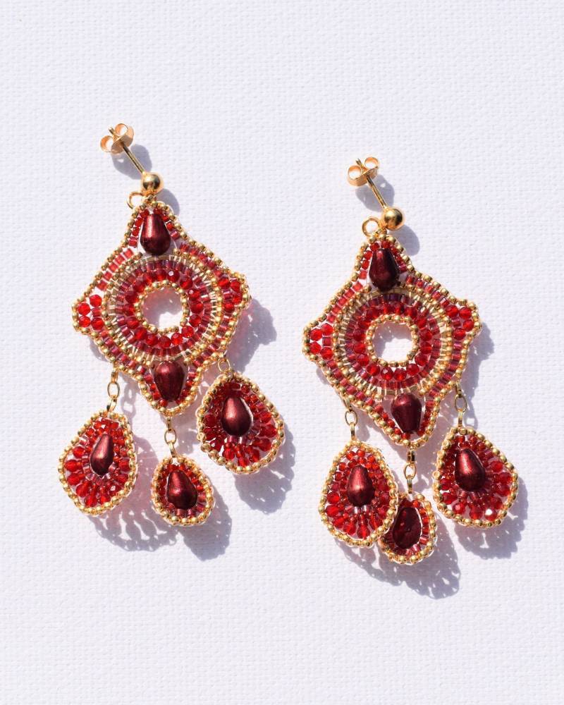 Handmade Miyuki Bead Earrings | Glass Seed Beads Red Gold Dangle Pomegranate Pearl Handmade Miyuki Bead Earrings | Glass Seed Beads Red Gold Dangle Pomegranate Pearl von goldblumerl