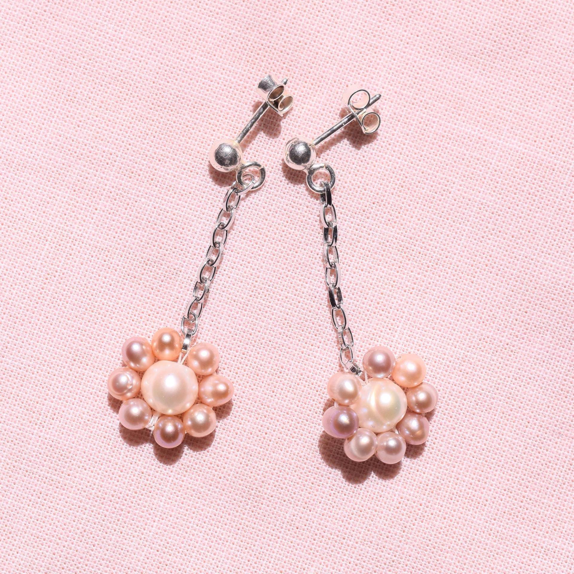 Handmade Pearl Earrings | Freshwater Flower Pink Silver Dangle Cute von goldblumerl
