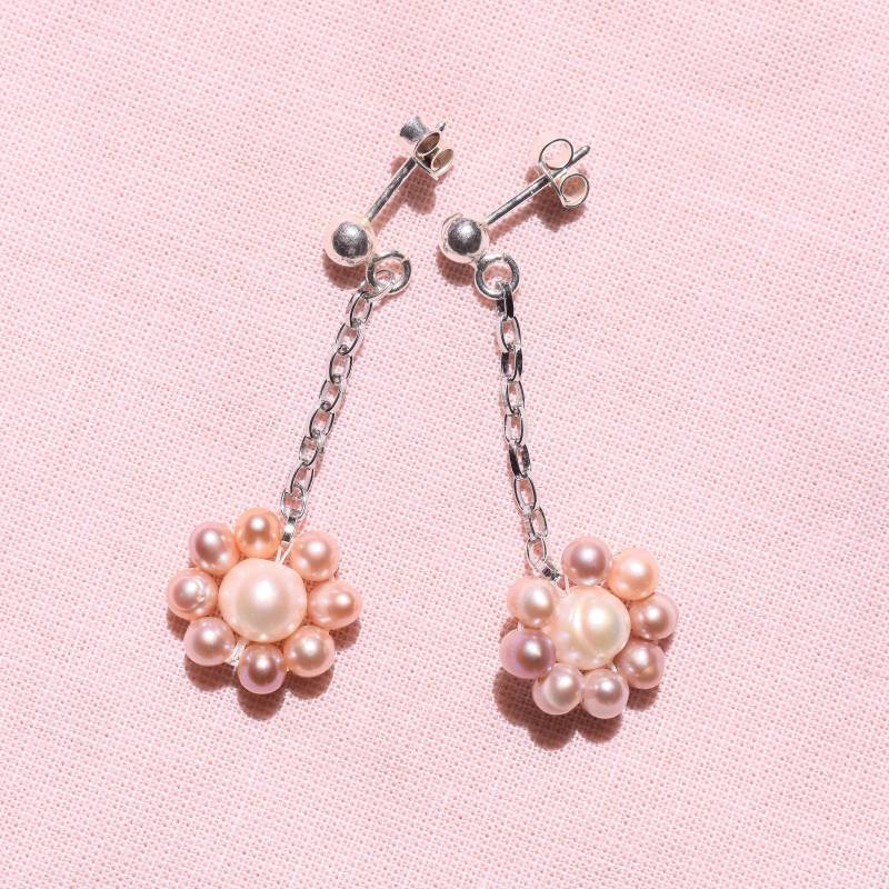 Handmade Pearl Earrings | Freshwater Flower Pink Silver Dangle Cute von goldblumerl