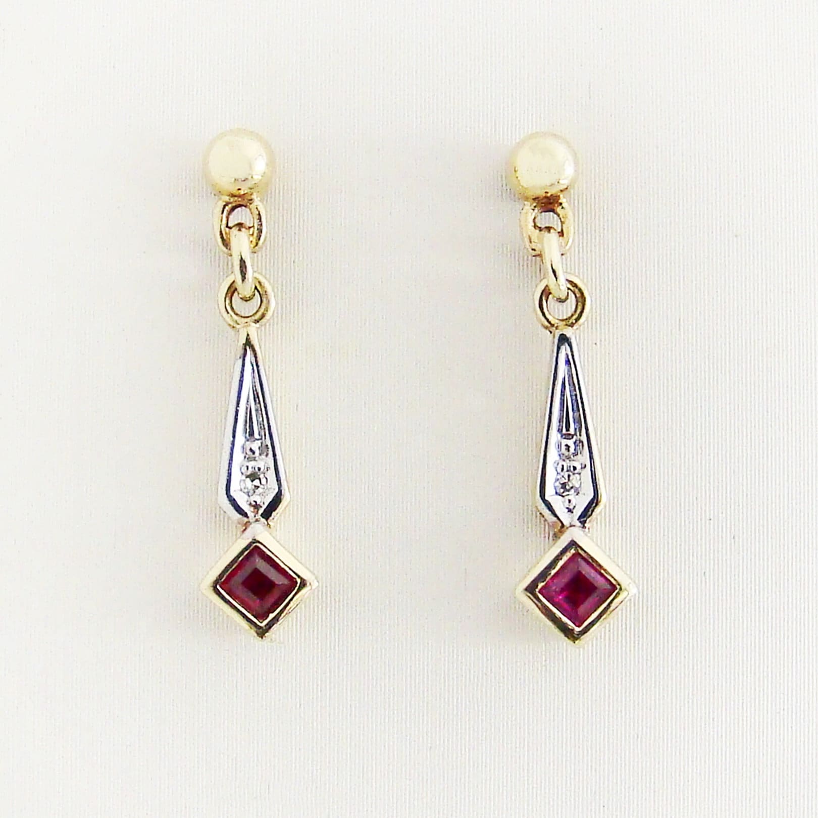 Ohrringe Gold 585Er Rubine Diamanten Ohrhänger Ohrschmuck Vintage von goldboerseonline