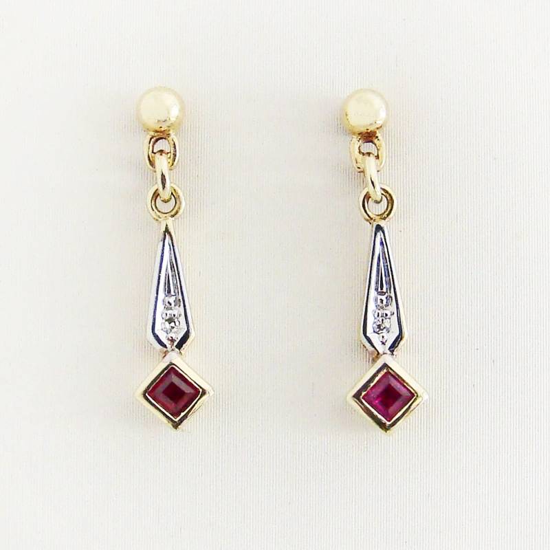 Ohrringe Gold 585Er Rubine Diamanten Ohrhänger Ohrschmuck Vintage von goldboerseonline