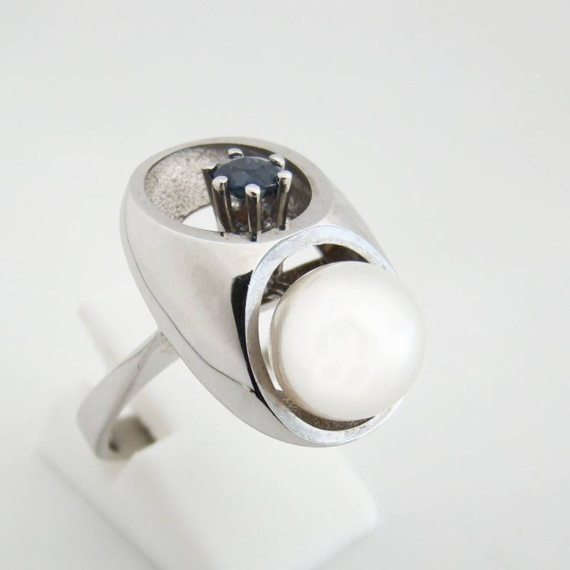 Ring Weißgold 585Er Akoyaperle Saphir Perlenschmuck Damen Vintage von goldboerseonline