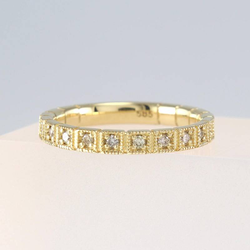 Cognac Diamant Eternity Band 14K Massivgold, Champagner Ring, Ehering, Ehering von goldengesture