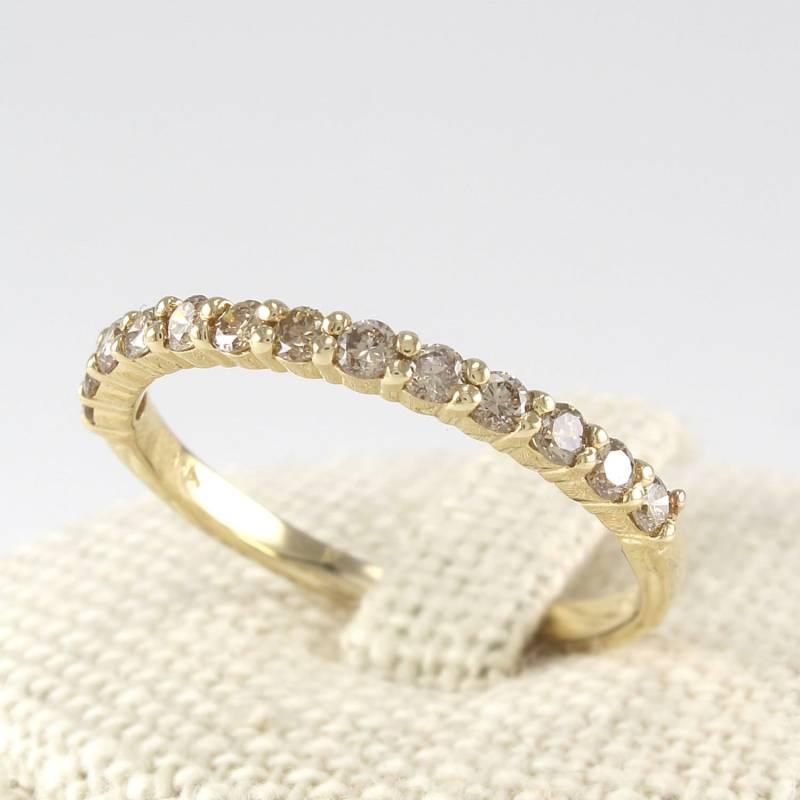 Diamant Halb Eternity Band 14K Gold, Champagner Ring, Cognac Ehering, Ehering von goldengesture