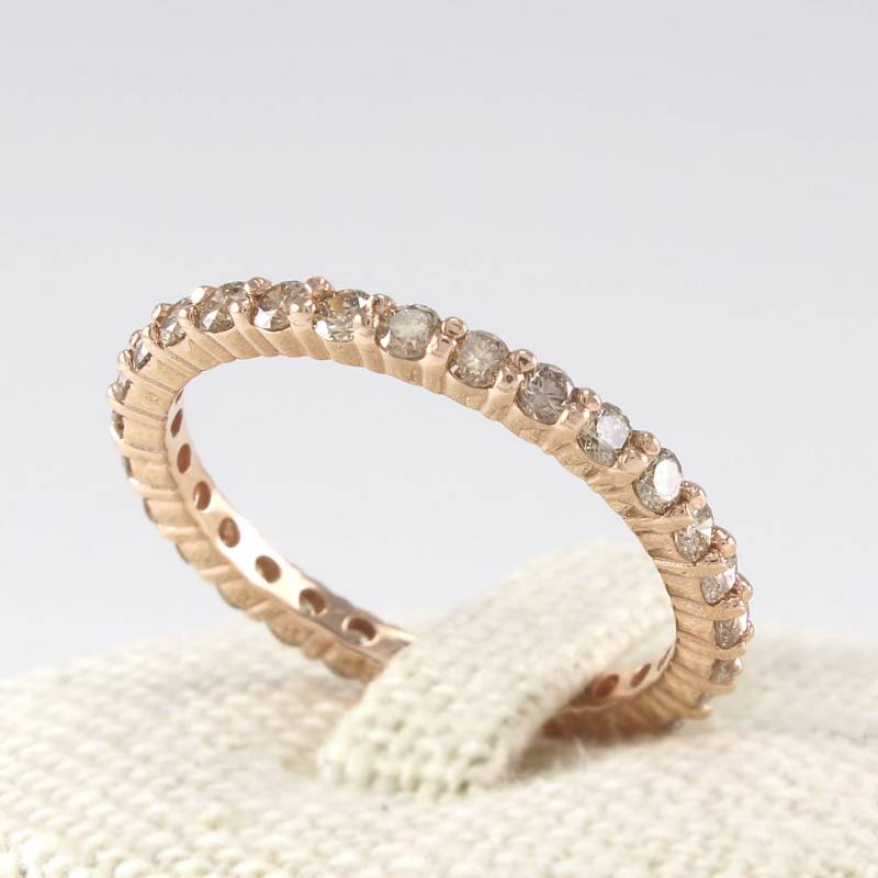 Diamant Voll Eternity Band 14K Gold, Champagner Ring, Cognac Ehering, Ehering von goldengesture
