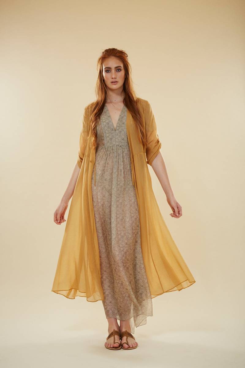 Langes Rein Seiden Kleid 2Teilig Mit Baumwoll Unterkleid. Erline Urania Druck-Resort , Strand, Anlass von goldenoneclothing