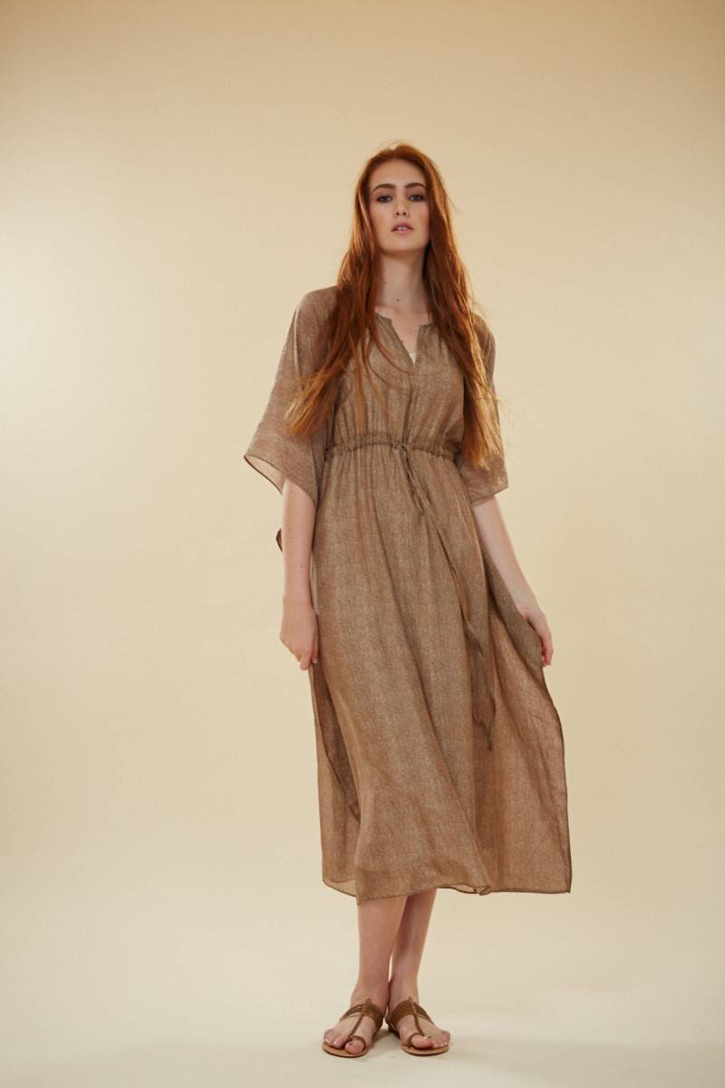 Langes Seidenbaumwoll Kaftan Kleid, Langes Seidenkleid, Anouki Demeter Druck, Easy Fit Maxi Seidenkleid, Resort von goldenoneclothing