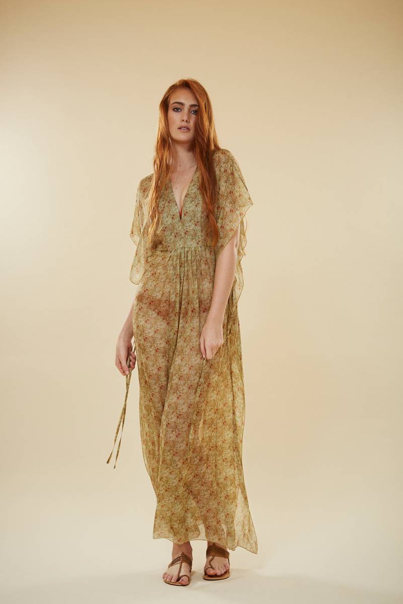 Rein Seidenkleid 2Teilig Mit Baumwoll Unterkleid. Seide Maxi Langes Kleid. Erline Artis Print Urlaubskleidung, Strand, Anlass, Einheitsgröße von goldenoneclothing