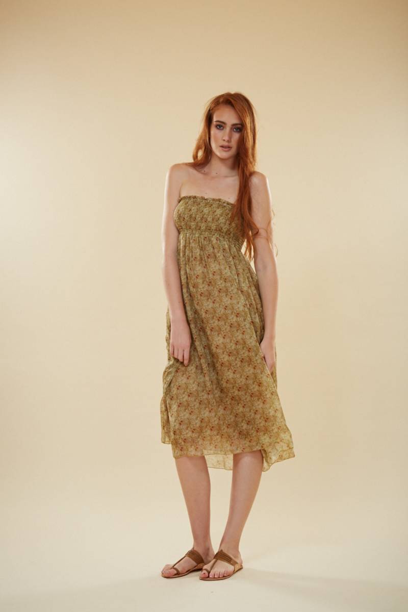 Reiner Seidenrock Maxi Gefüttertes Kleid. Fern Artis Druck Strand, Pool, Casual, Arbeit, Anlass von goldenoneclothing