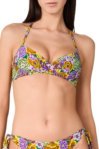 Goldenpoint Damen-Badeanzug Fleur – Oberteil des Bikinis – festes Dreieck mit doppelter Schnürmöglichkeit aus Mikrofaser Blumenmuster mehrfarbig, mehrfarbig, 75B von goldenpoint