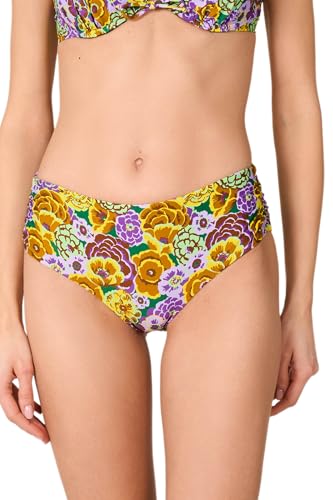 Goldenpoint Damen-Badeanzug Fleur – niedriger Teil des Bikinis – Slip an der Seite mit seitlicher Raffung aus Mikrofaser, Blumenmuster, mehrfarbig, mehrfarbig, L von goldenpoint