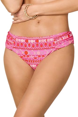 Goldenpoint Damen-Badeanzug Groovy – niedriger Teil des Bikinis – Slip mit seitlicher Raffung aus Mikrofaser, geometrisches Muster, mehrfarbig, M von goldenpoint