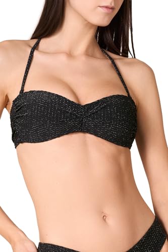 Goldenpoint Damen-Badeanzug Lamè – Oberteil des Bikinis – gepolsterter Riemen mit abnehmbaren Trägern aus einfarbigem Stoff mit Lurex, Schwarz , 75B von goldenpoint
