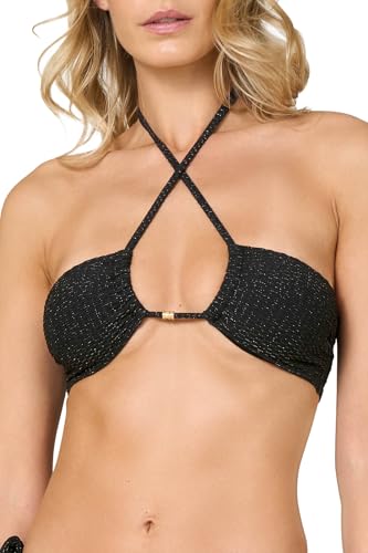 Goldenpoint Damen-Badeanzug Lamè – Oberteil des Bikinis – leicht gepolstertes Band mit Kordelzug aus einfarbigem Stoff mit Lurex, Schwarz , 75B von goldenpoint