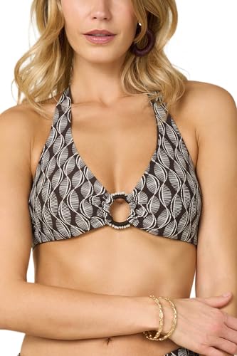 Goldenpoint Damen-Badeanzug Seashell – Oberteil des Bikinis – festes Dreieck ohne Polsterung mit Mittelring aus Mikrofaser Geometrisches Muster zweifarbig, Braun und Elfenbein, 90B von goldenpoint