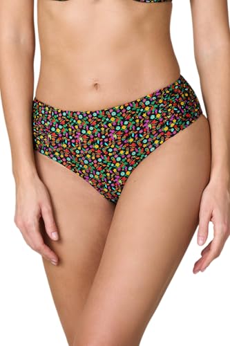 Goldenpoint Damen-Badeanzug Wonderland – niedriger Teil des Bikinis – Slip an der Seite hoch mit gekräuseltem seitlichem Einsatz aus Mikrofaser, Blumenmuster, mehrfarbig, M von goldenpoint