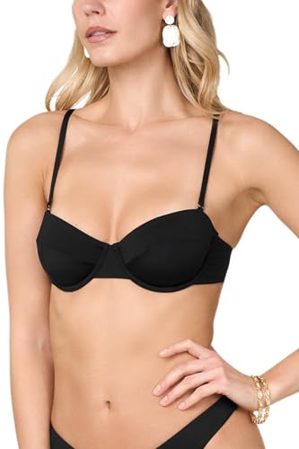 Goldenpoint Damen-Badeanzug einfarbig – Oberteil des Bikinis – Balconette Push Up mit Bügel, einfarbig, Schwarz , 80B von goldenpoint