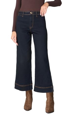 Goldenpoint Damenjeans Wide Leg Cropped Fit mit mittlerer Taille mit Knopf versenkbarem Reißverschluss und Gürtelschlaufen, dunkelblau, L von goldenpoint