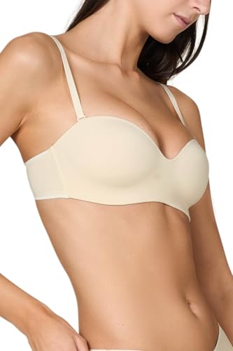 Goldenpoint Damenunterwäsche – Oberteil des Unterwäsche-Sets – gepolstertes Stirnband Essential mit abnehmbaren Trägern aus Mikrofaser, beige, 75B von goldenpoint